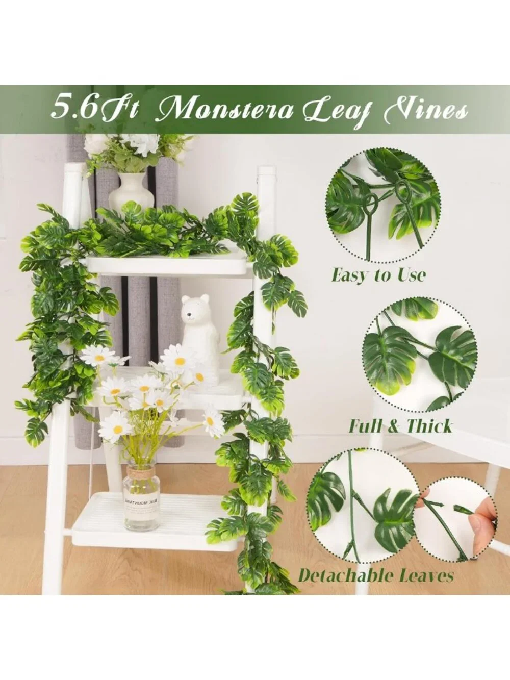 4Pcs Tropical Monstera Leaf Vines - 5.6Ft Fake Hanging Greenery for Home Décor